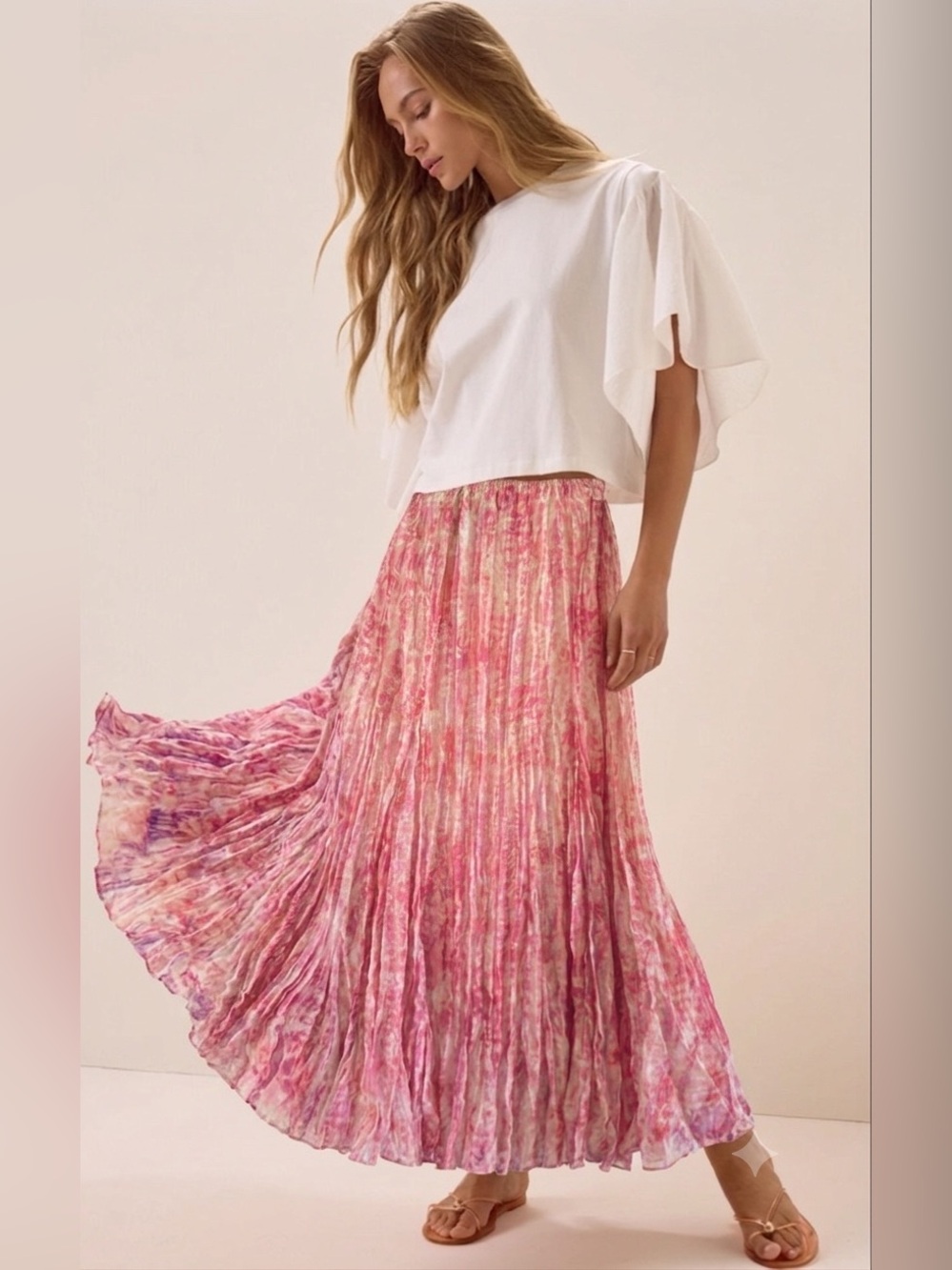 Ruby Rd. Pink Marble Pleated Maxi Skirt